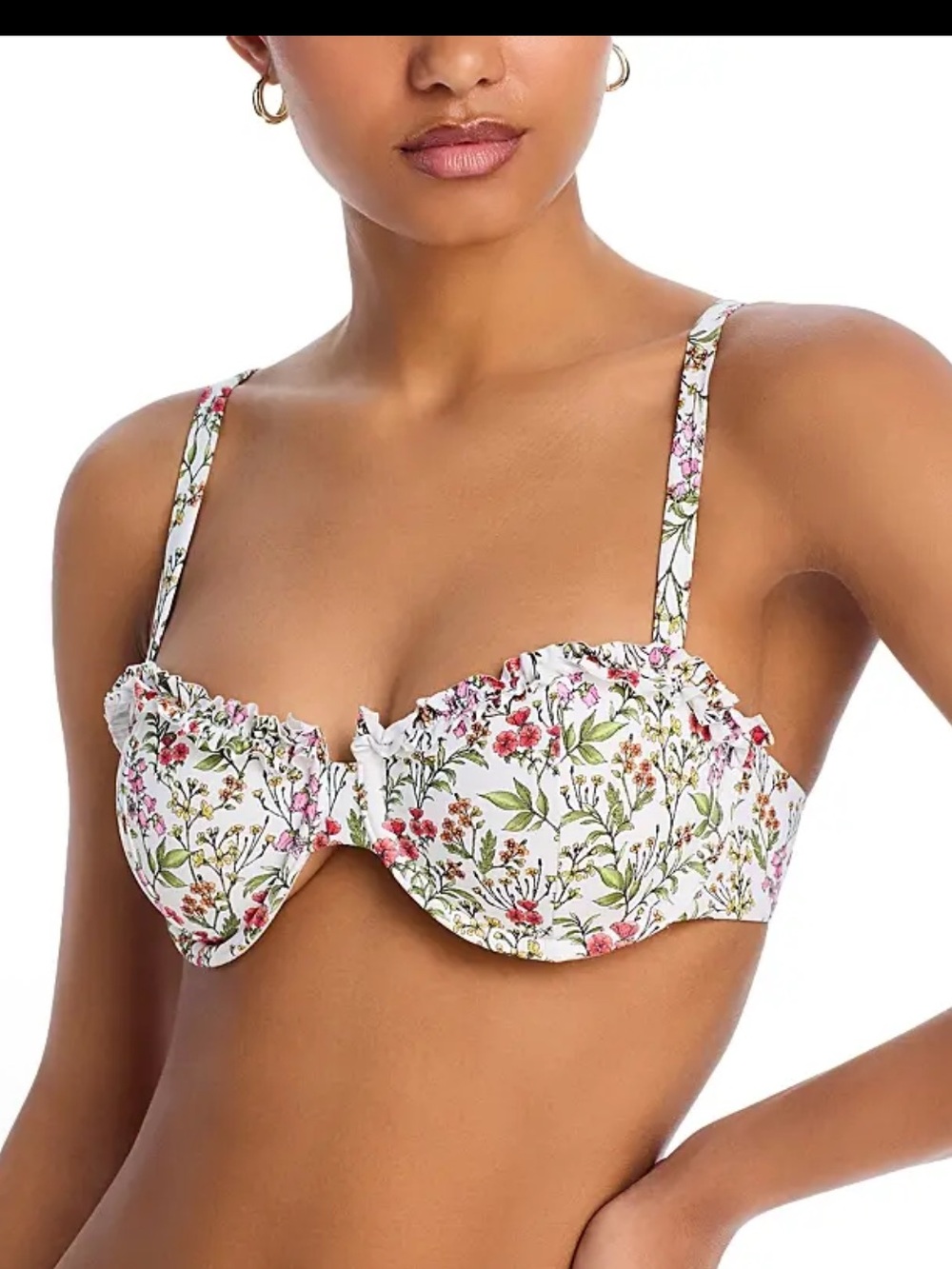 Aqua White Floral Underwire Bikini Top